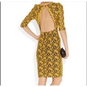 Alice + Olivia Black Lace Yellow Backless Dress